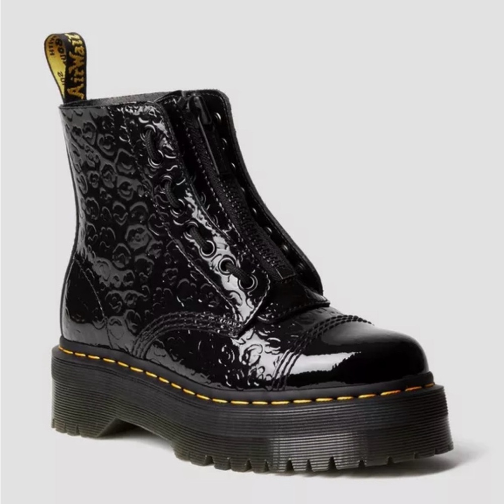 Dr Marten SINCLAIR Patent Leather Black Cheetah Print Embossed PLATFORM BOOTS